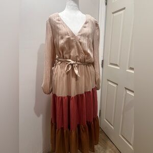 Elegant Long Sleeve Color Block Dress